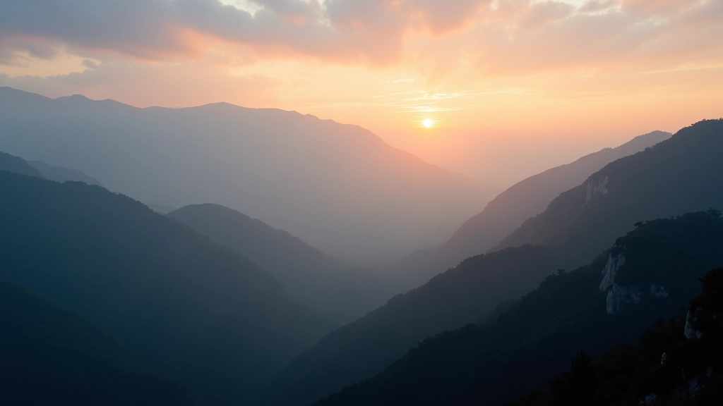 Fotografia de paisagem montanhosa com neblina ao amanhecer