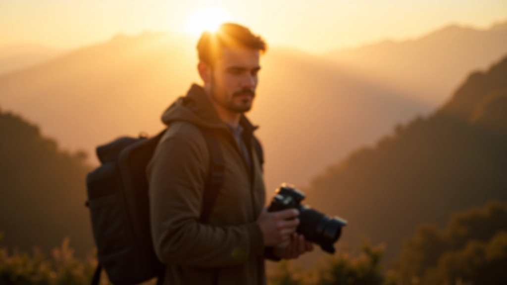 Fotógrafo capturando paisagem montanhosa ao amanhecer em Sintra